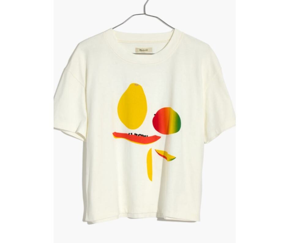 Madewell Easy Crop Tee SM Fruit Print Boho Casual 100% Cotton Skater Hipster